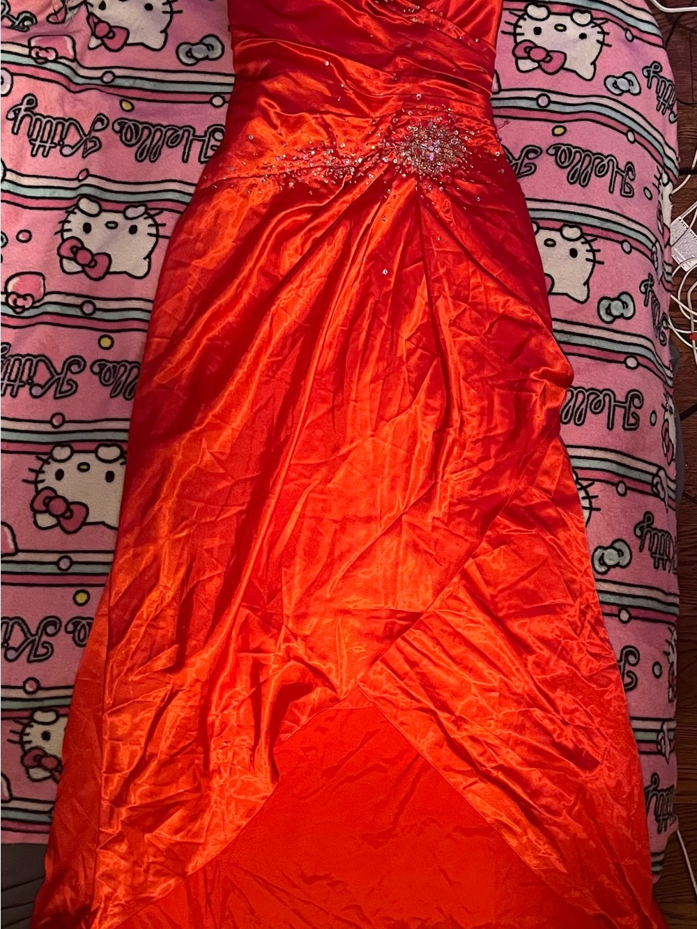 Precious Formals Red Beaded Strapless Gown
